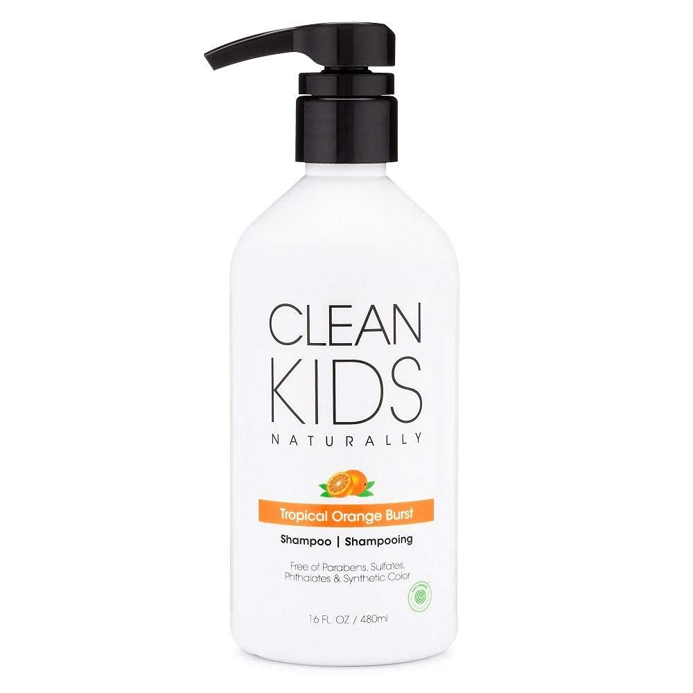 Clean Kids Naturally champú tropical, botella en primer plano, ideal para lavado diario suave.