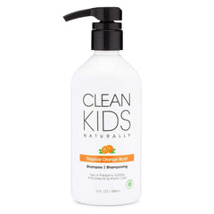 Clean Kids Naturally champú tropical, botella en primer plano, ideal para lavado diario suave.