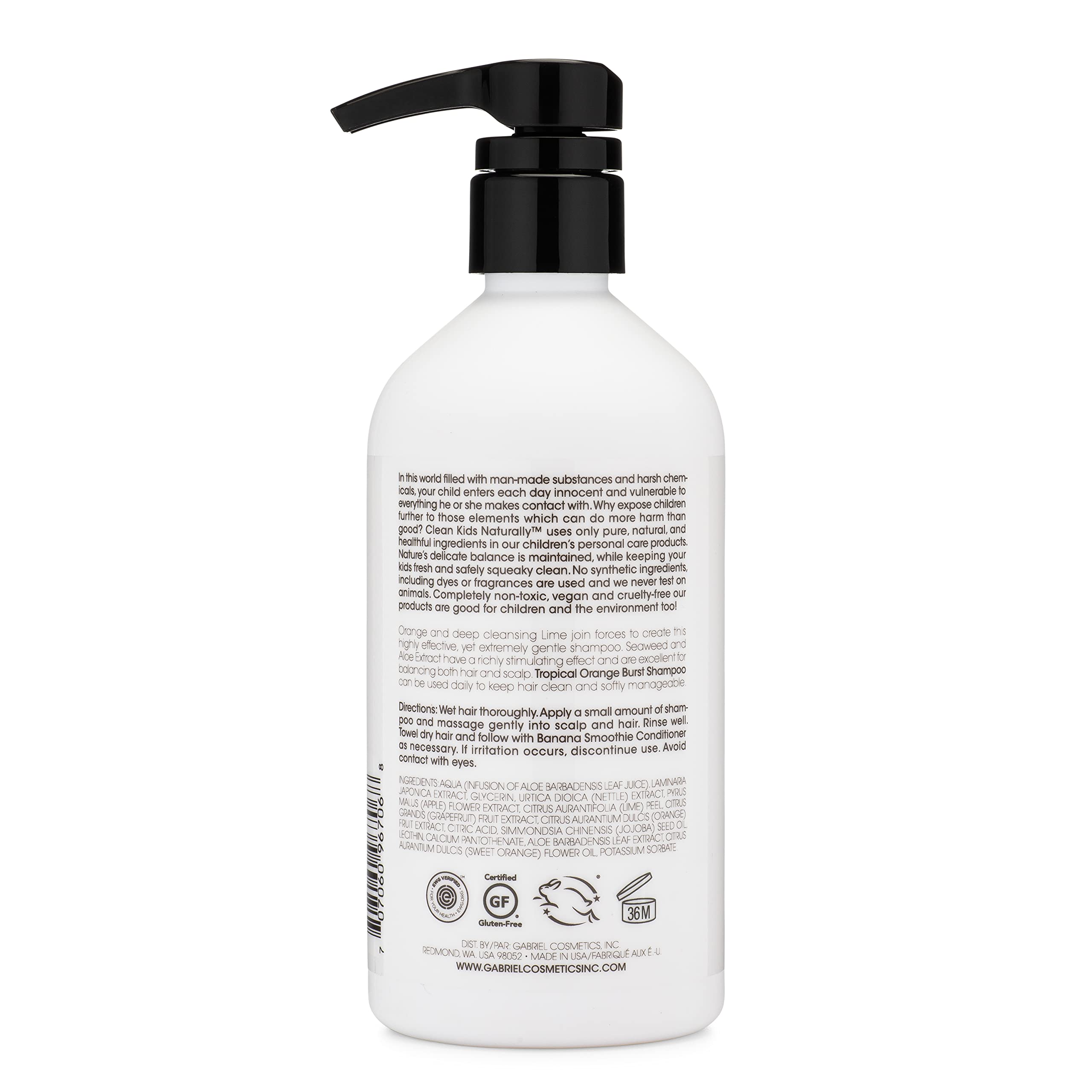 Clean Kids Naturally champú tropical, gotas brillantes, aplicación cómoda para el baño diario de niños.