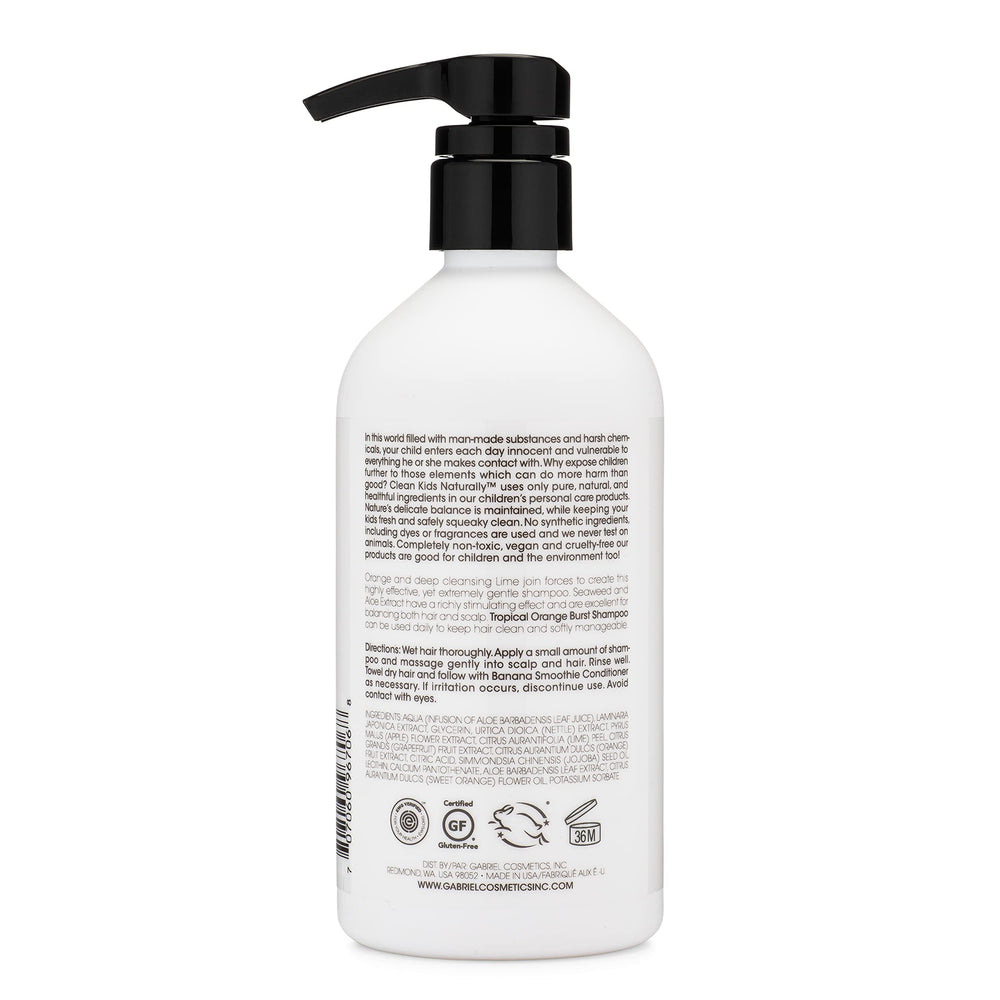 Clean Kids Naturally champú tropical, gotas brillantes, aplicación cómoda para el baño diario de niños.