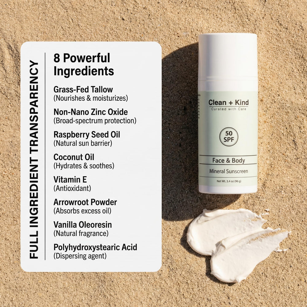 Clean + Kind child-friendly sunscreen suitable for family daily protection.