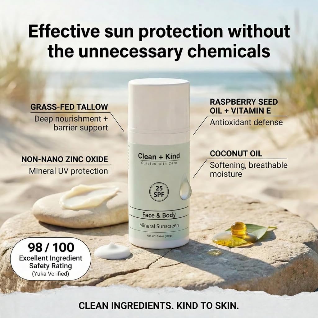 Clean + Kind Tallow Sunscreen hand-spread demonstrates non-greasy application and quick absorption