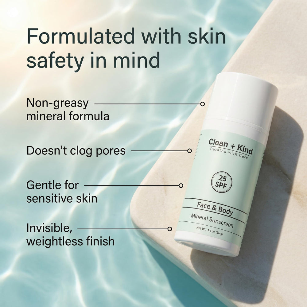 Clean + Kind Tallow Sunscreen zinc-oxide detail highlights non-nano mineral shield for sensitive skin