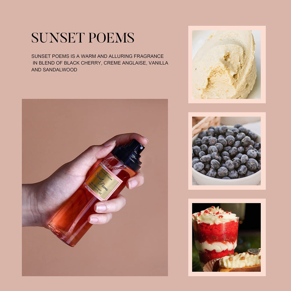 Clean-n-Fresh Sunset Poems bottle offering warm, comforting evening notes.