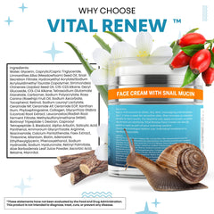 Vital Renew contiene ácido hialurónico para una hidratación duradera.