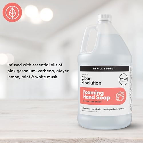 Clean Revolution botella jabon espuma para manos, fragancia geranio-menta