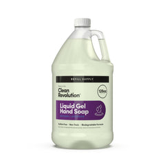 Clean Revolution liquid gel hand soap bottle front showcases silky richness for daily hand cleansing.