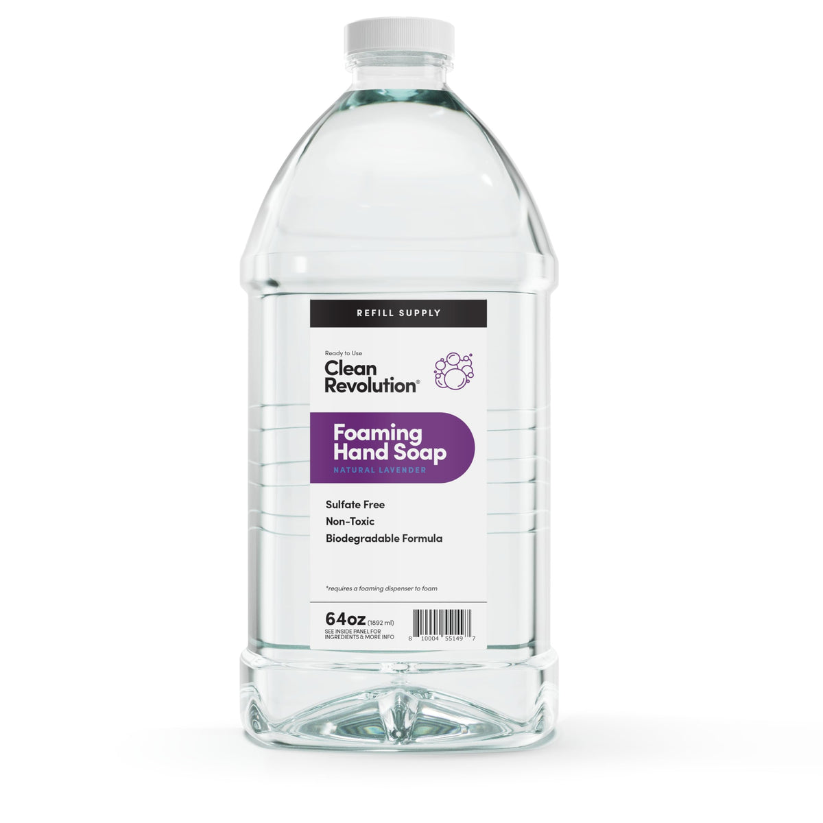 Recarga Clean Revolution de jabón espumoso lavanda para uso diario.