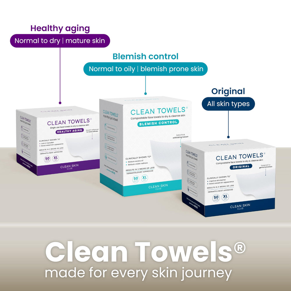 CLEAN SKIN CLUB cement box on a counter keeps towels within easy reach