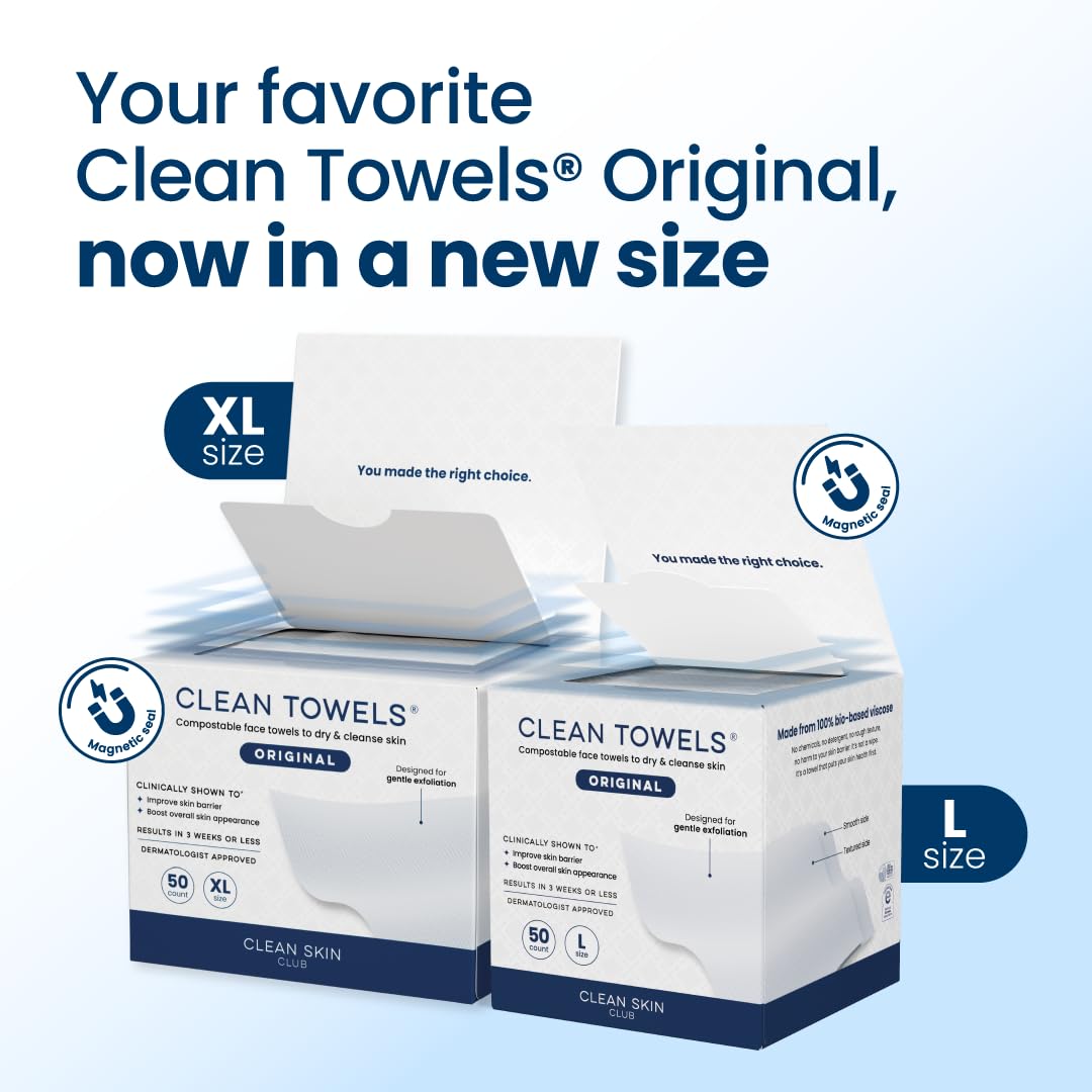 CLEAN SKIN CLUB, toallitas faciales desechables, secado suave para piel sensible.