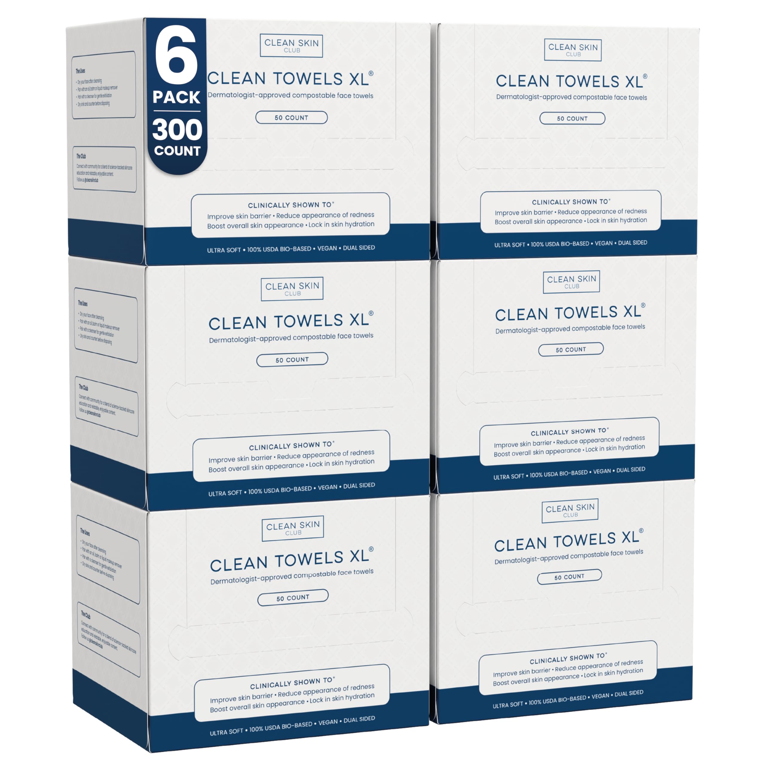 Clean Skin Club Clean Towels XL six-pack for daily skincare use.
