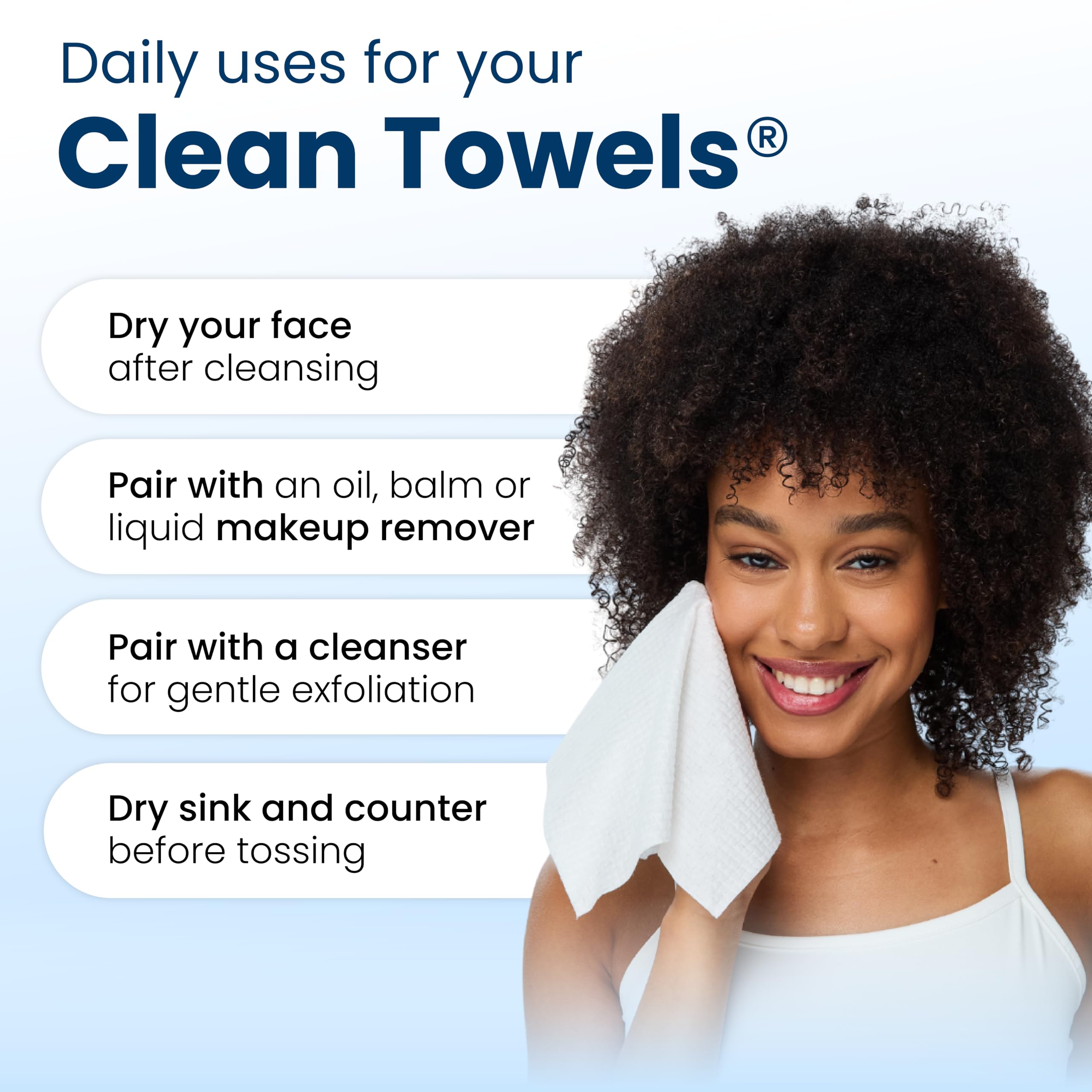 Clean Skin Club Clean Towels XL, ayuda a mantener la barrera cutánea durante la rutina.