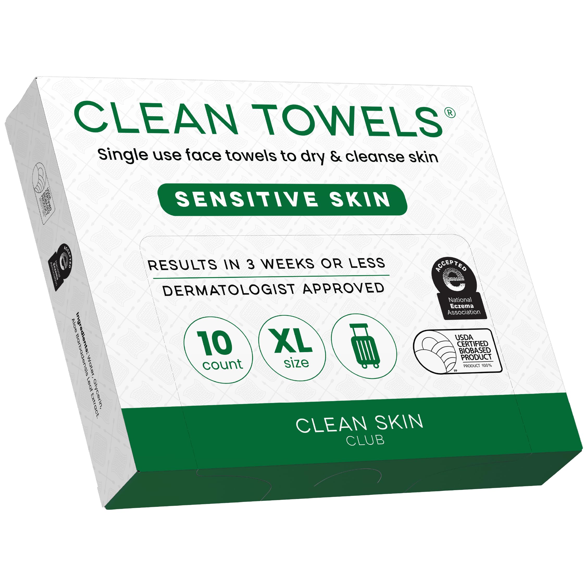 Toallitas Clean Towels XL para piel sensible, ideales para viajar y refrescar la piel.