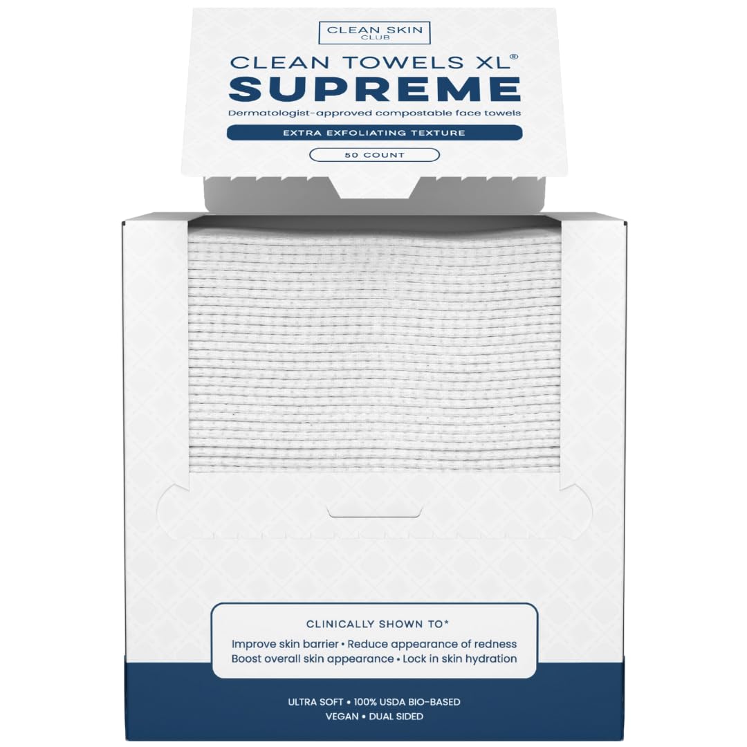 Clean Skin Club Clean Towels XL Supreme, paquete de 50 toallas faciales desechables para uso diario