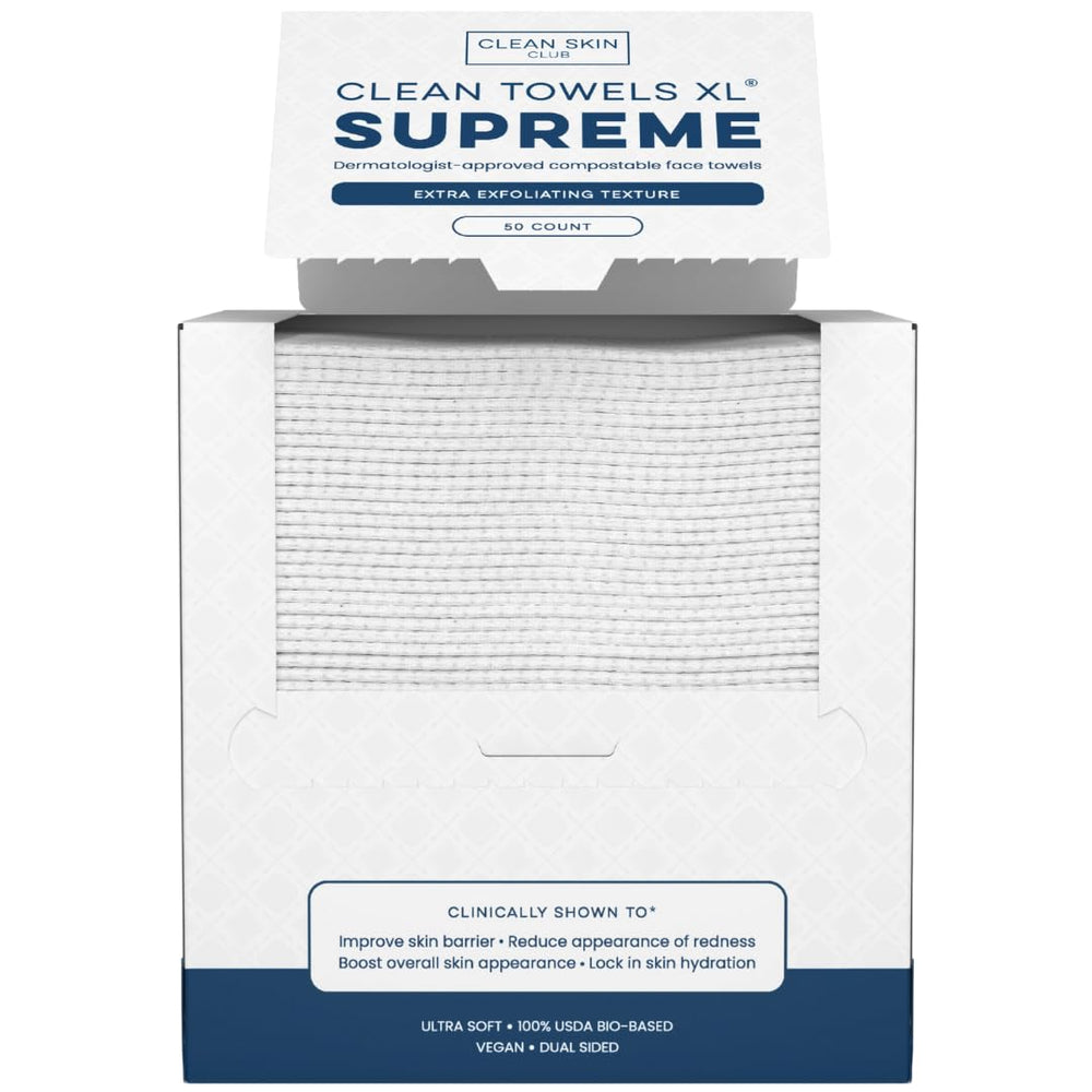 Clean Skin Club Clean Towels XL Supreme, paquete de 50 toallas faciales desechables para uso diario