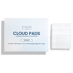 Clean Skin Club Cloud Pads pack front shows cloud-soft texture for gentle makeup removal
