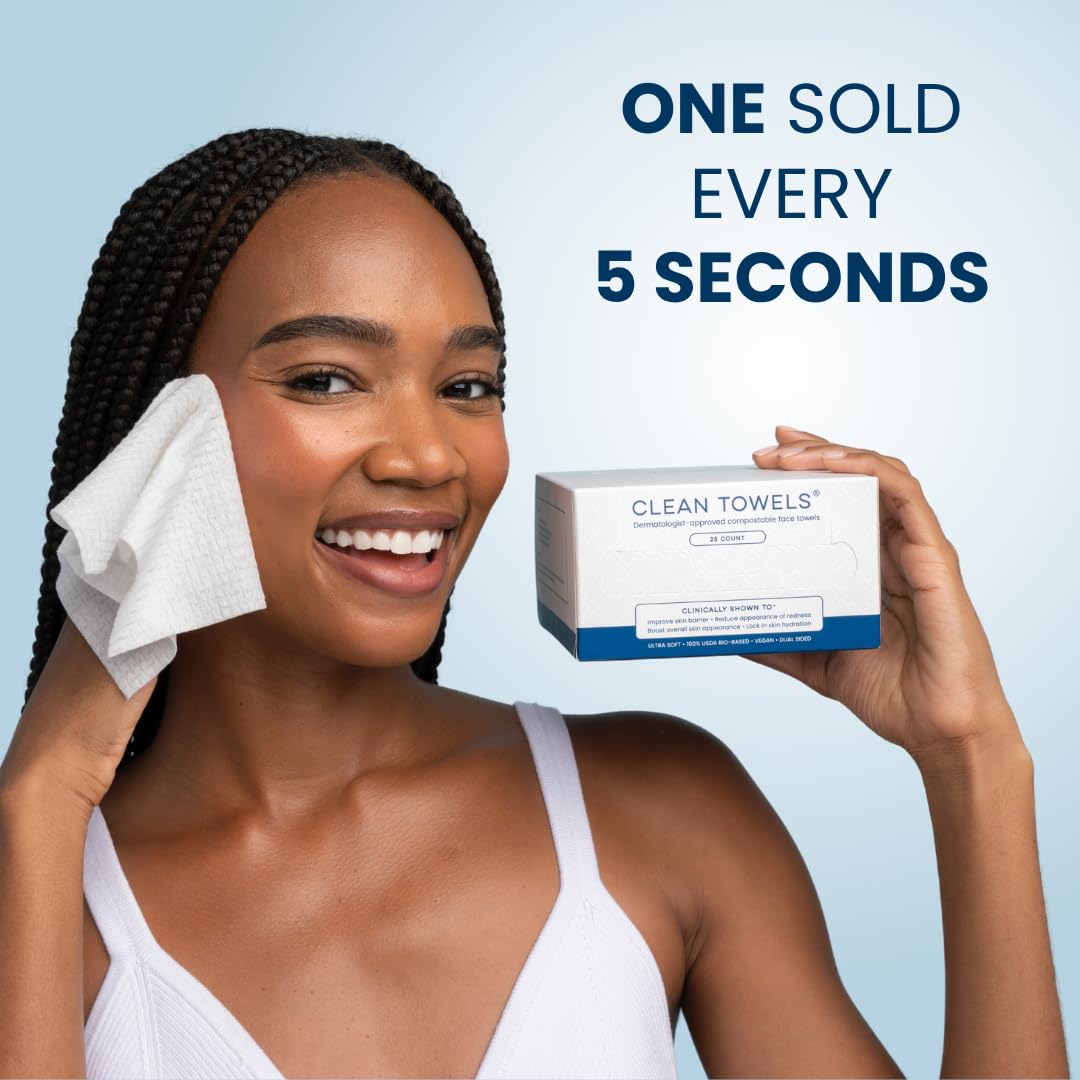 Dos paquetes de toallas faciales Clean Skin Club para rutina diaria.
