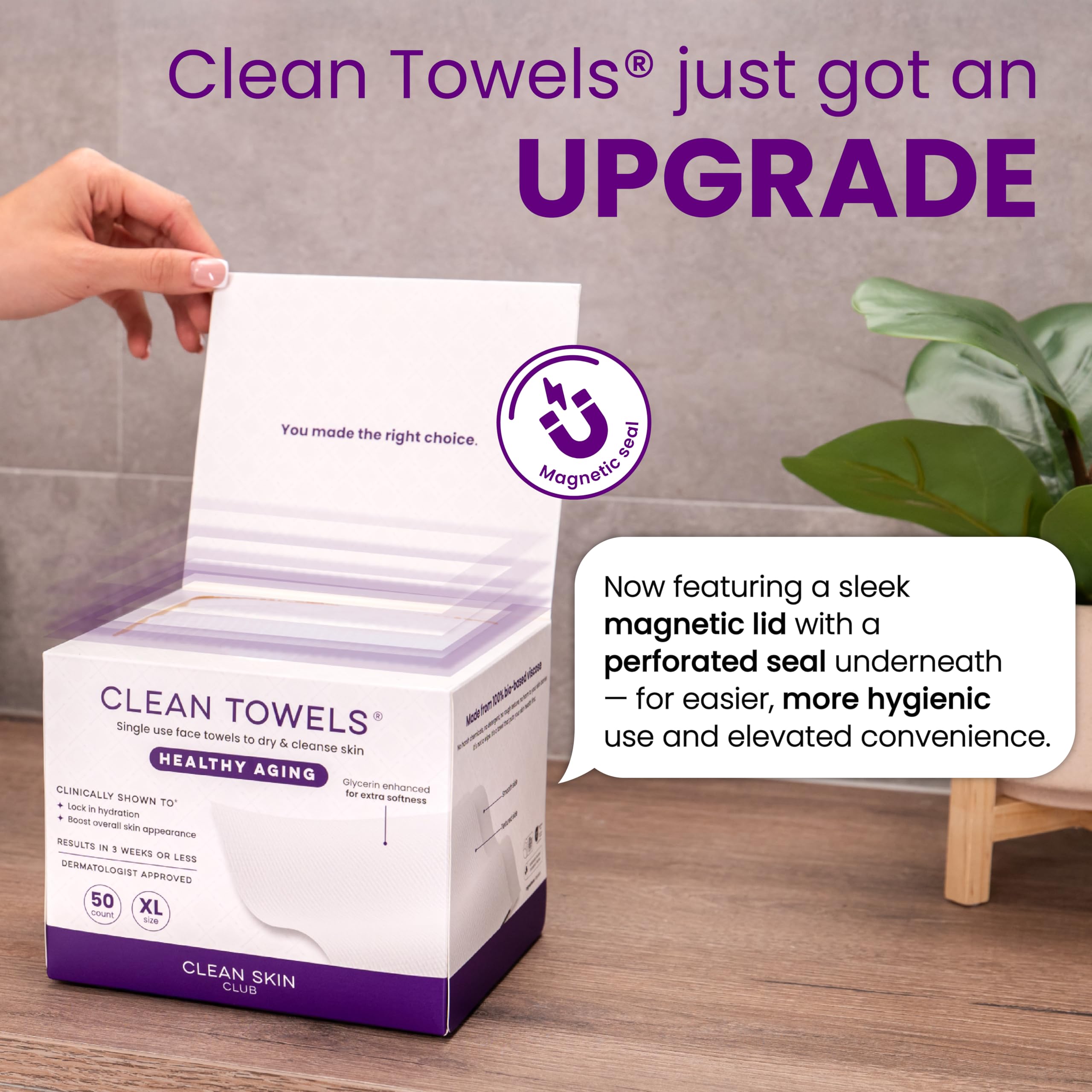 Caja de 50 unidades CLEAN SKIN CLUB XL para mayor conveniencia.