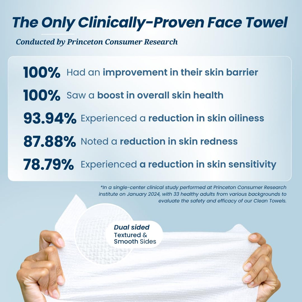 Toallas faciales desechables Clean Skin Club Ultra suaves para piel sensible.