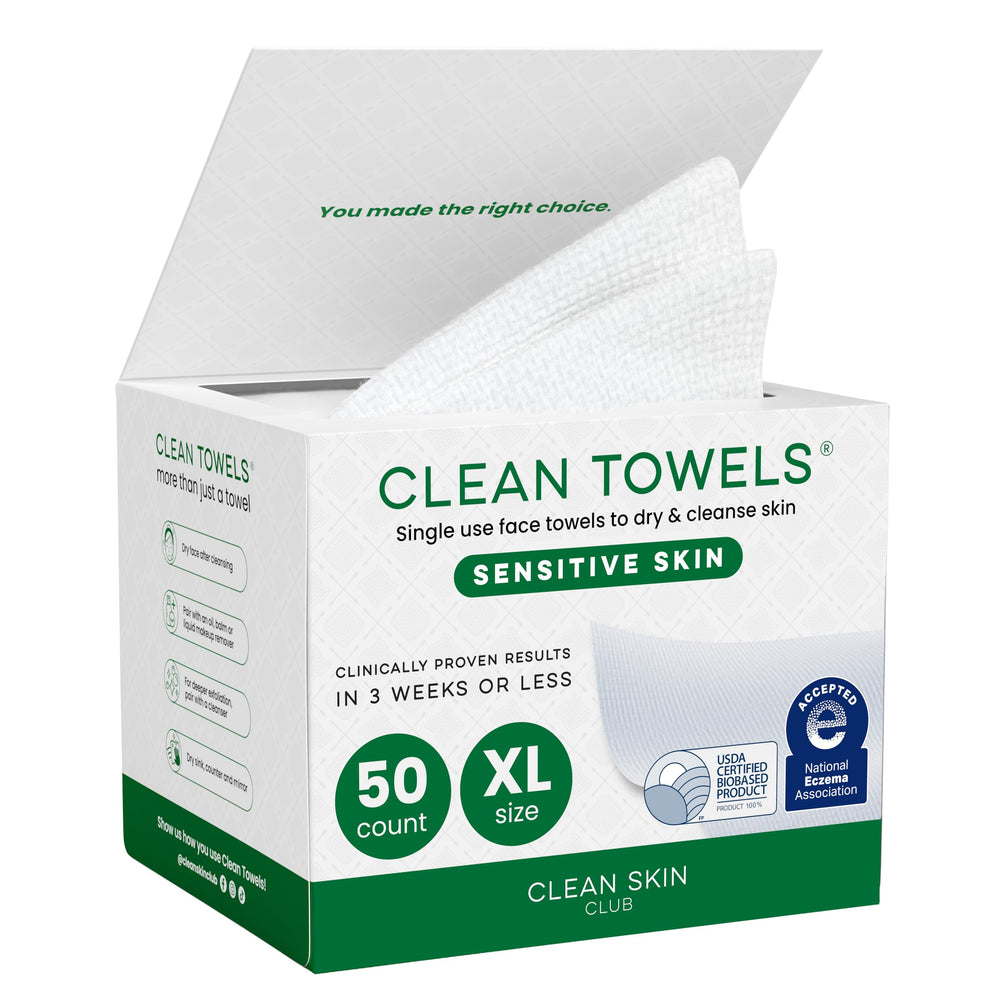 CLEAN SKIN CLUB Clean Towels XL Sensibles Aloe: toallas faciales ultrasuaves para hidratar piel sensible