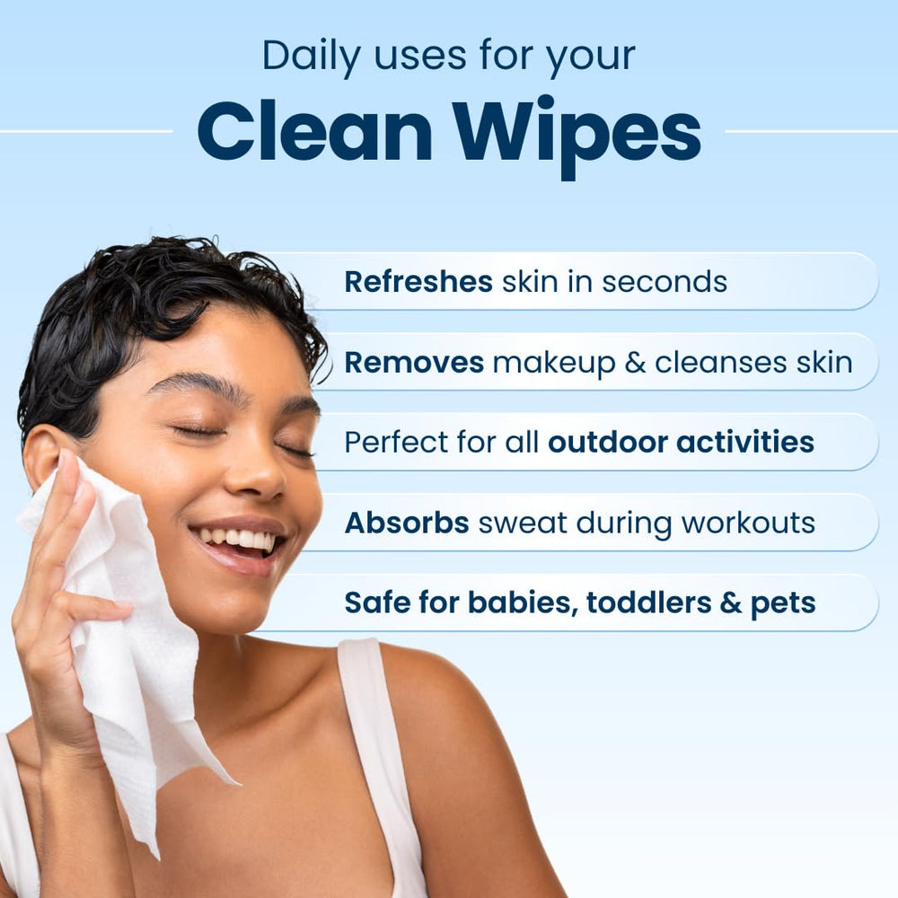 Toallitas sin alcohol en Clean Skin Club XL cuidan piel sensible.
