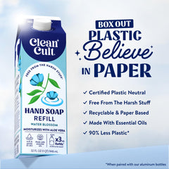 Cleancult envase de papel para jabón, opción sostenible para el hogar.