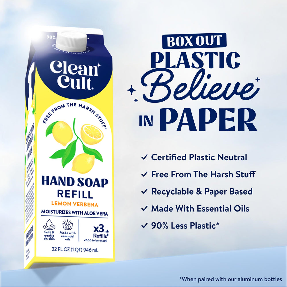 Envase de papel sostenible de Cleancult para jabon de manos.