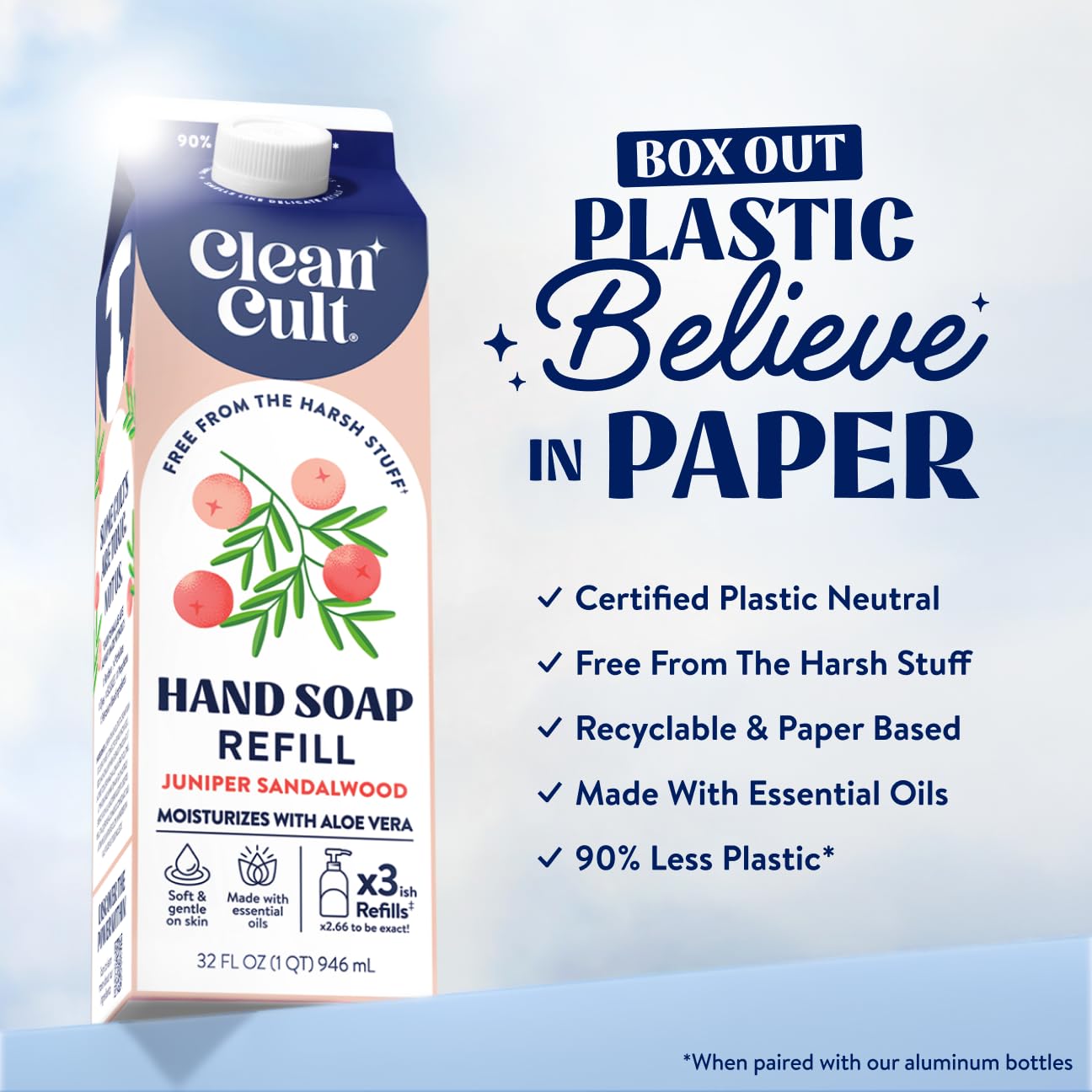 Cleancult Envase de papel reciclable para empaque ecológico.