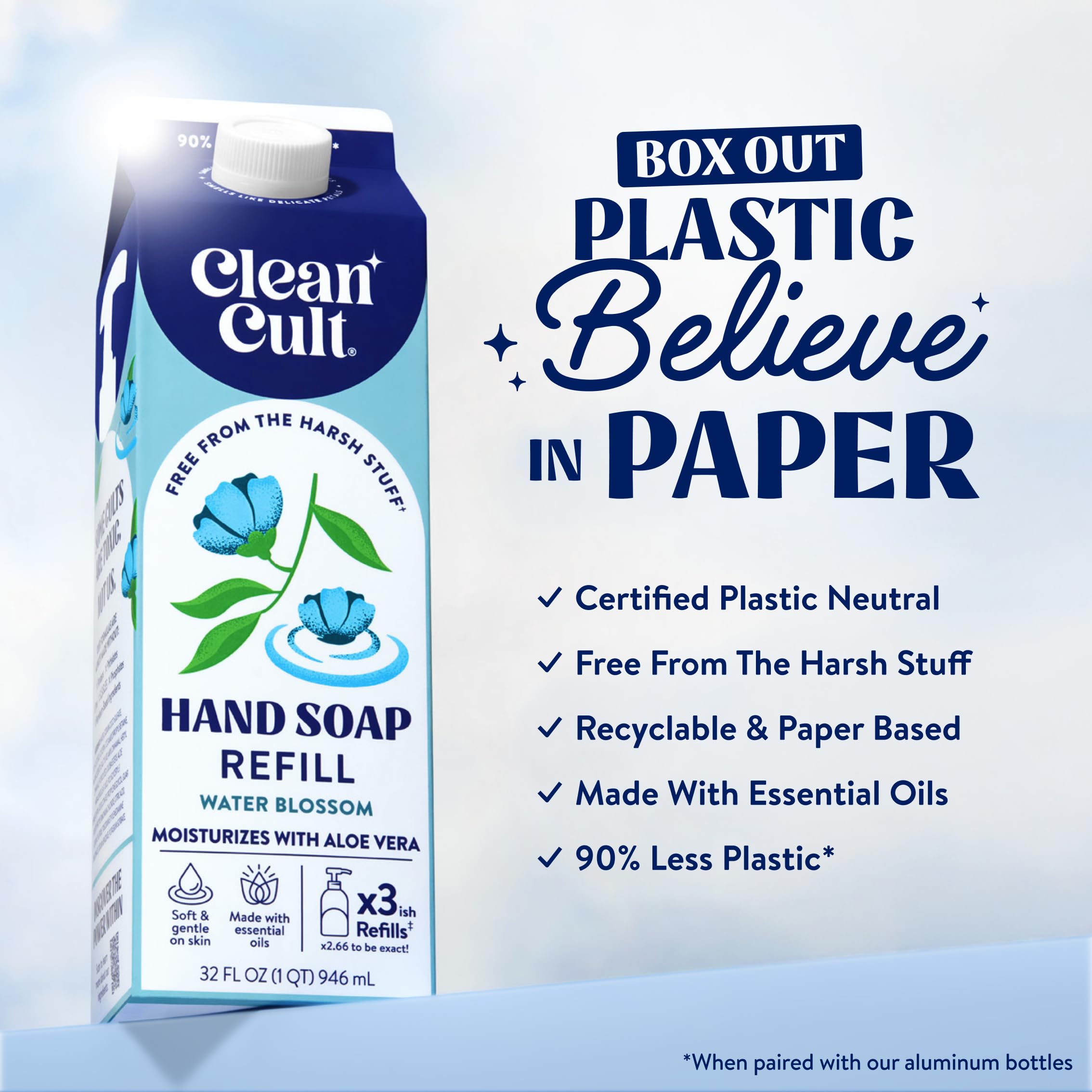 Envase de papel reciclable Cleancult para reducir residuos plásticos.