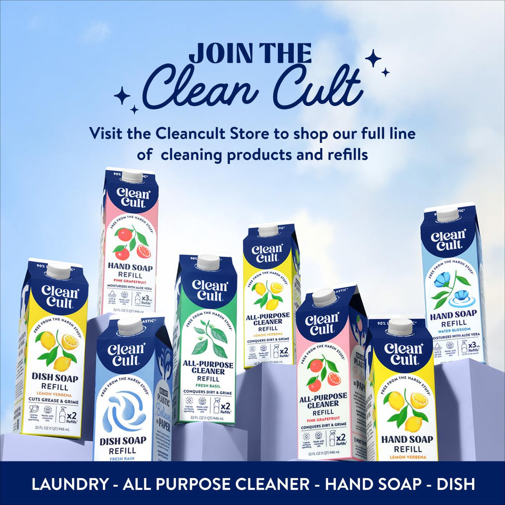 Envase reutilizable de Cleancult y relleno ecológico para menor impacto ambiental.