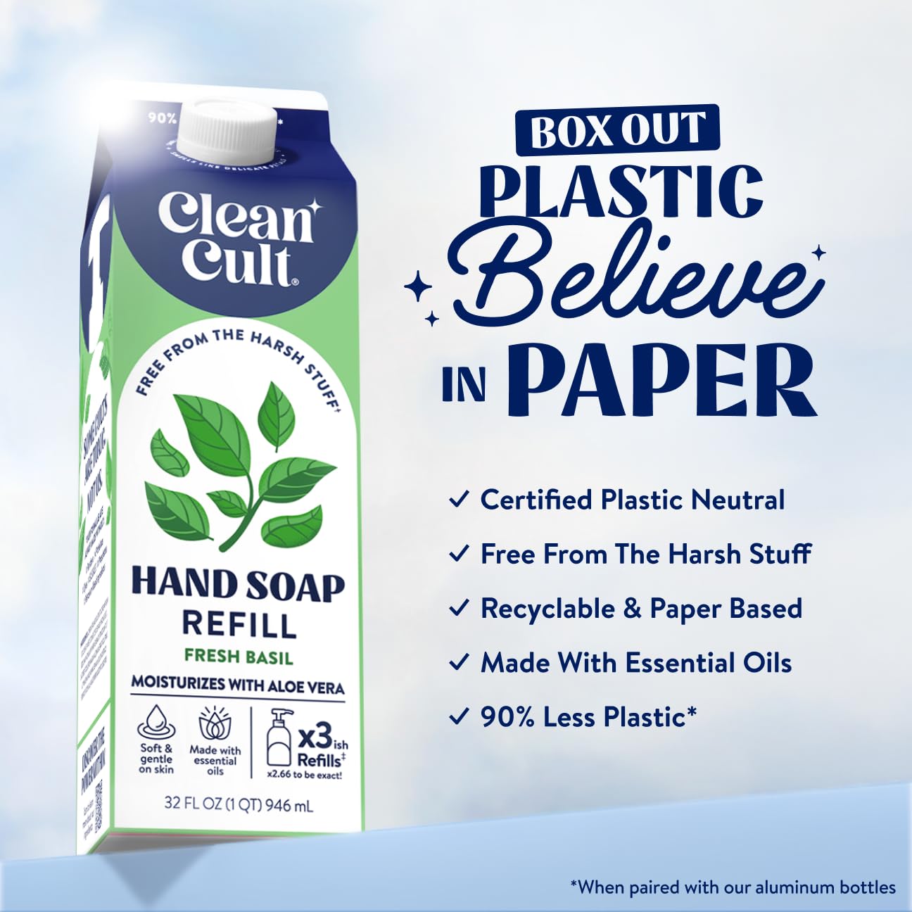 Relleno en envase de papel de Cleancult, opción eco para reducir plástico.