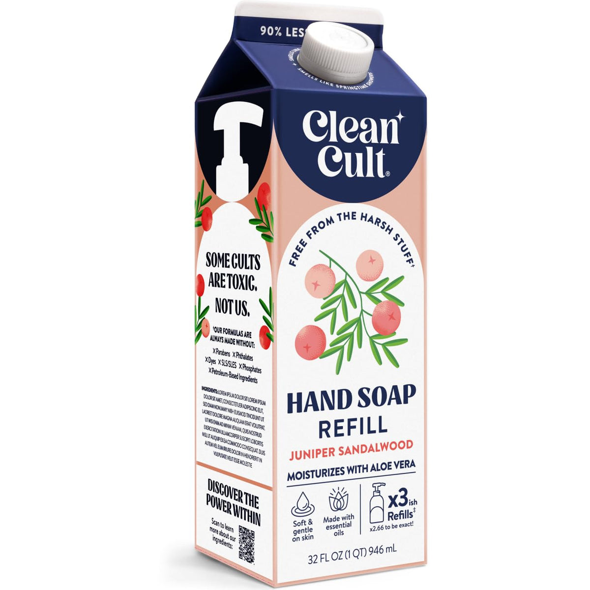 Cleancult Jabón líquido para manos con enebro y sándalo en envase de papel