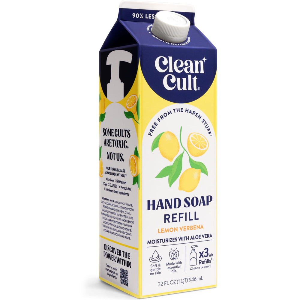 CleanCult Lemon Verbena refill bottle front with eco-friendly packaging for sustainable choice