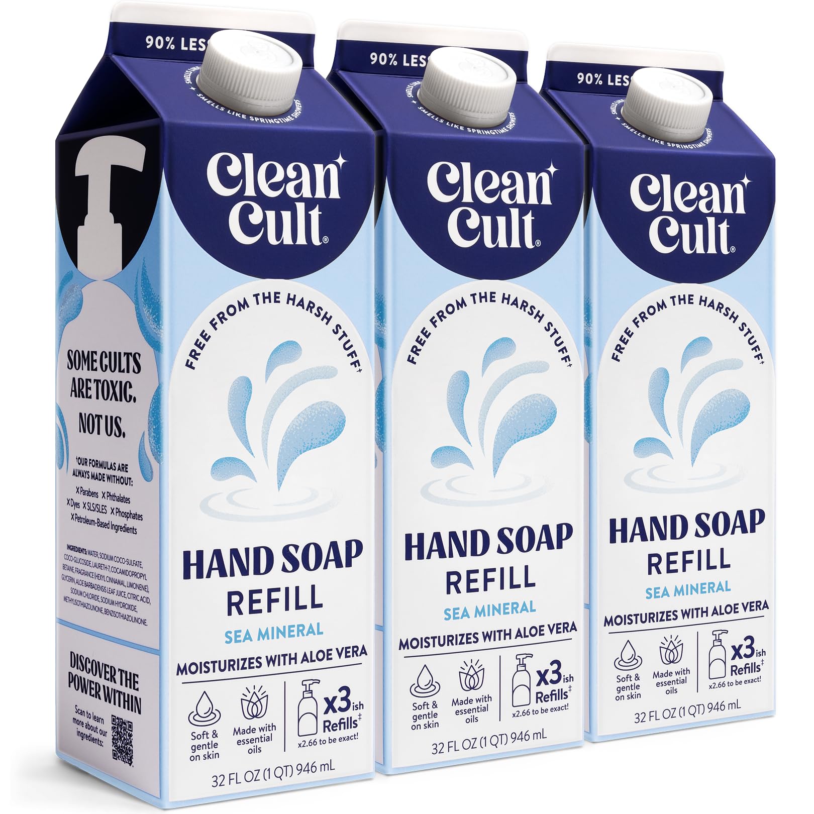 Cleancult Sea Minerals refill bottle showing gentle cleansing for sensitive skin.