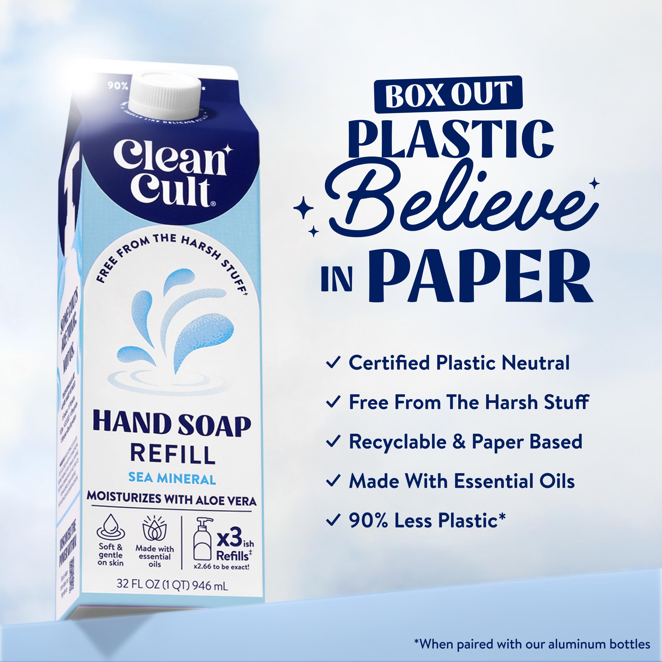Cleancult Sea Minerals paper packaging highlighting eco-friendly refills.