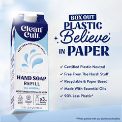 Cleancult Sea Minerals paper packaging highlighting eco-friendly refills.