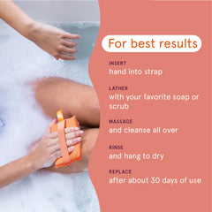 Cleanlogic bath scrubber hanging for quick drying and hygiene