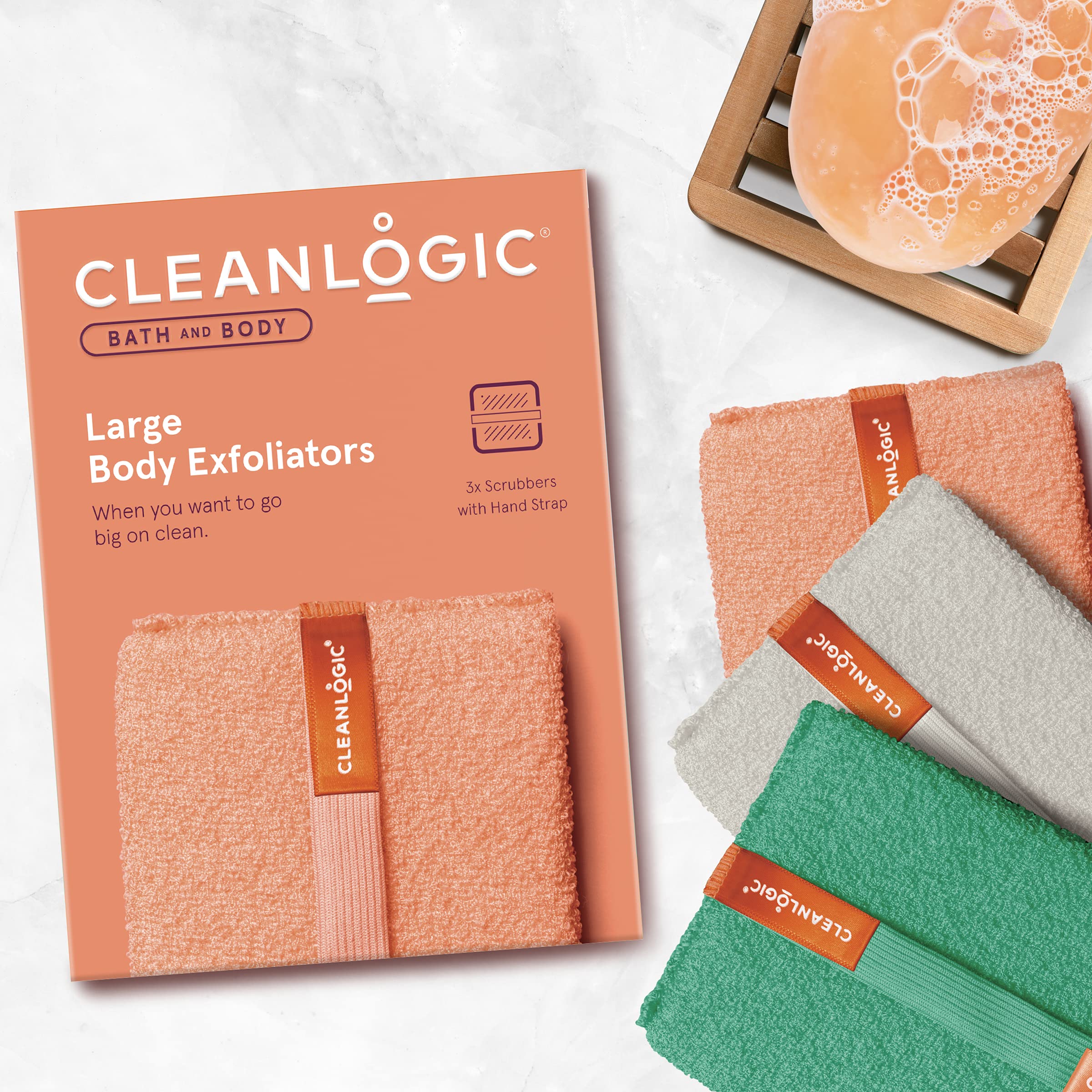 Cleanlogic exfoliador corporal primer plano muestra textura suave