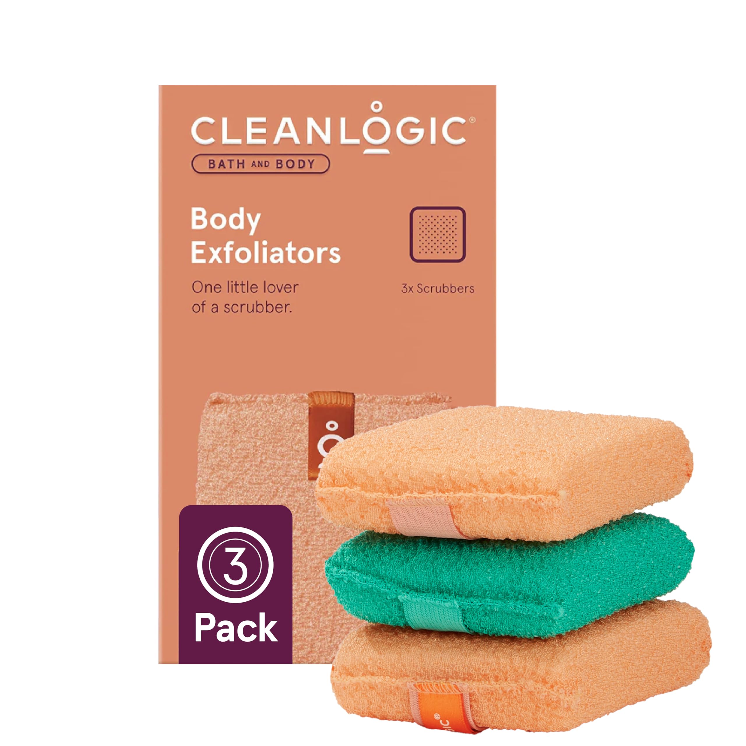 Cleanlogic exfoliating scrubber pack, front view, for smoother skin