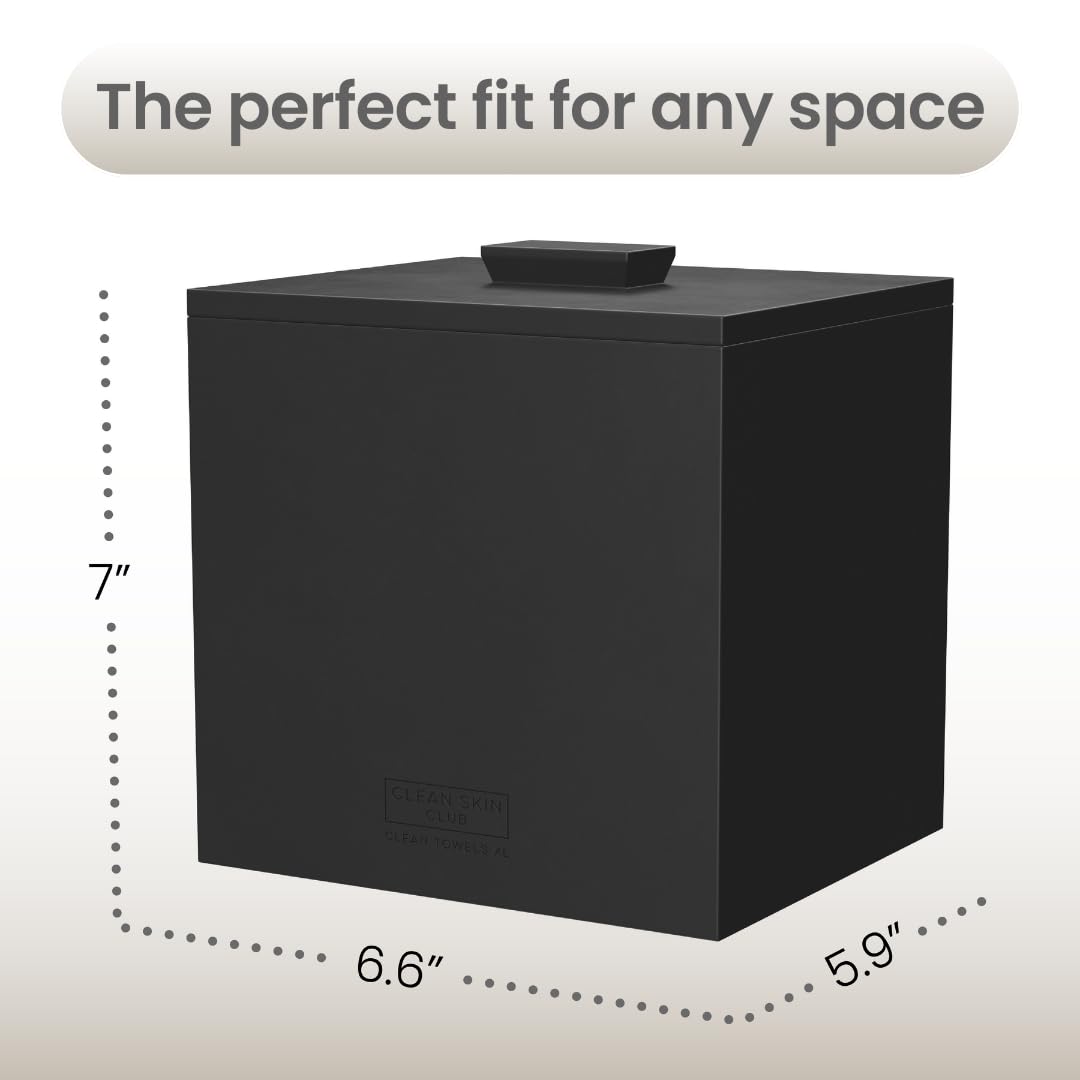 Clean Skin Club cement box weighted base provides stability on humid bathroom surfaces.