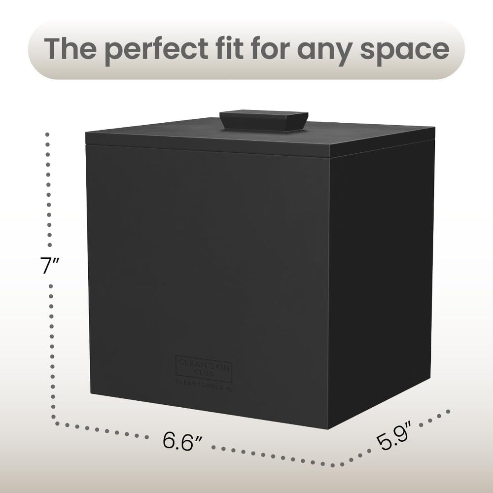 Clean Skin Club cement box weighted base provides stability on humid bathroom surfaces.