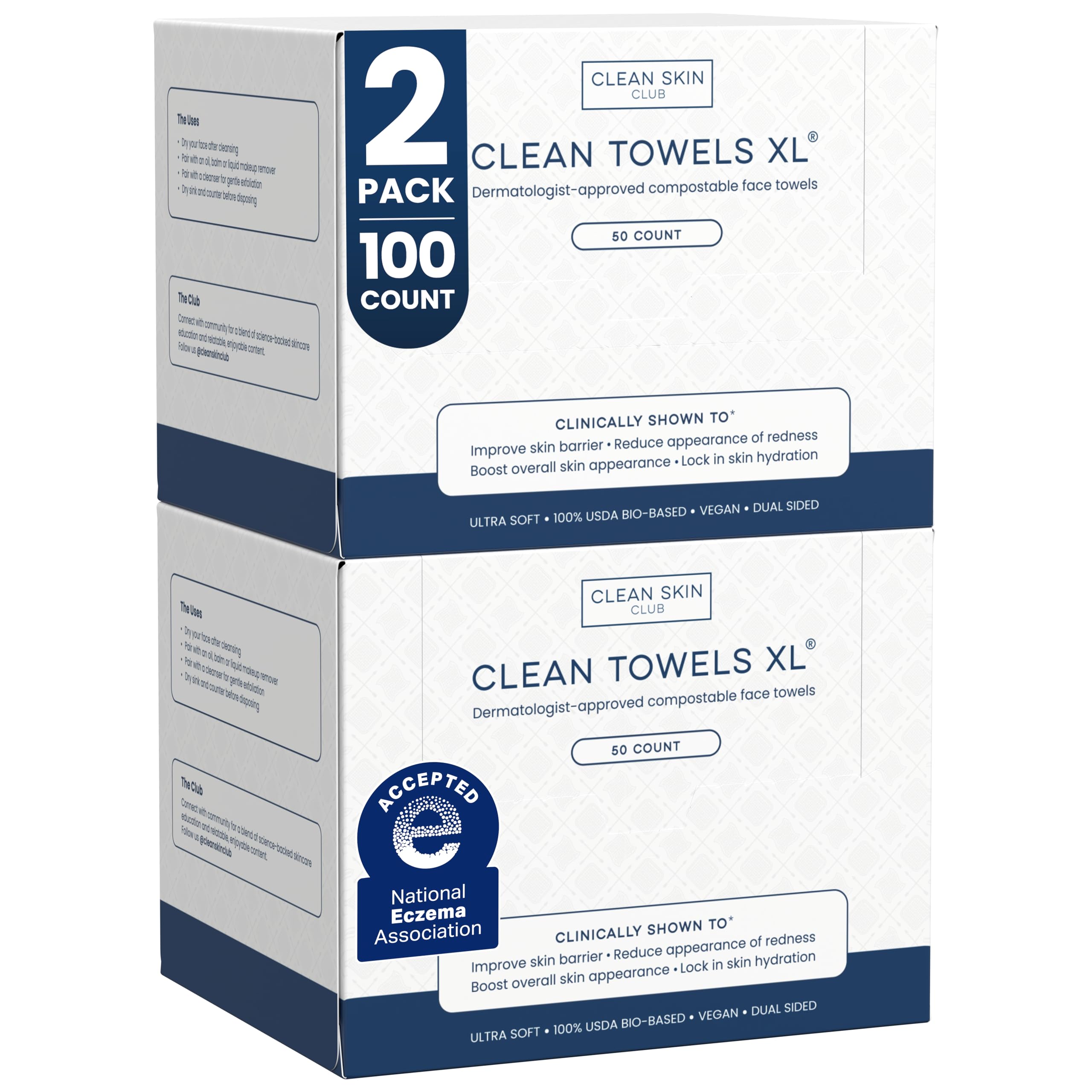 Clean Skin Club Clean Towels XL pack front view for easy skincare