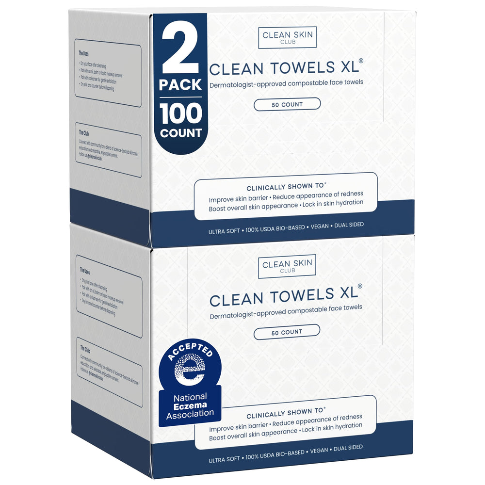 Clean Skin Club Clean Towels XL pack front view for easy skincare