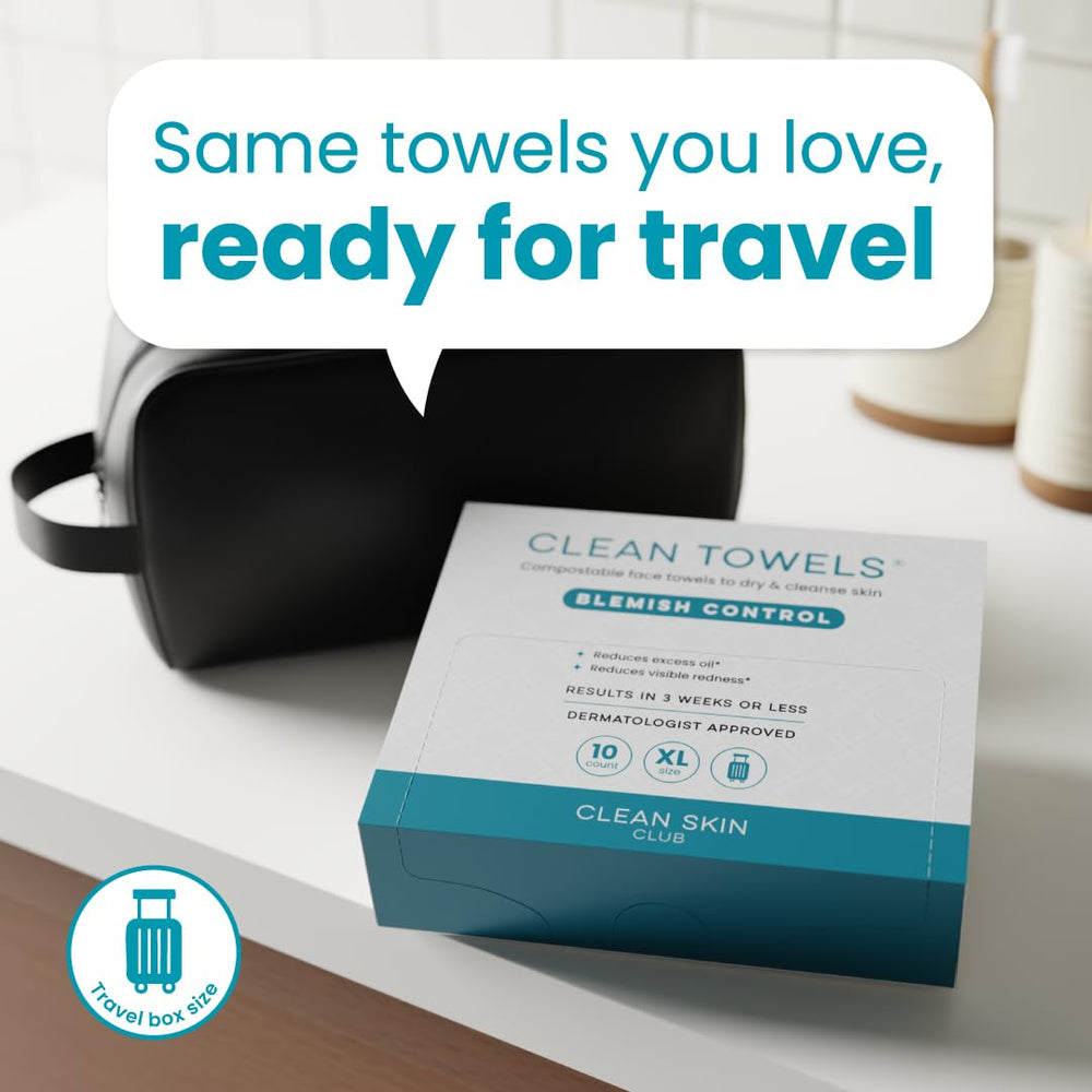 Clean Skin Club dry single-use towels ideal for blemish-prone skin during travel