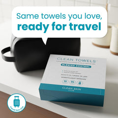 Clean Skin Club dry single-use towels ideal for blemish-prone skin during travel