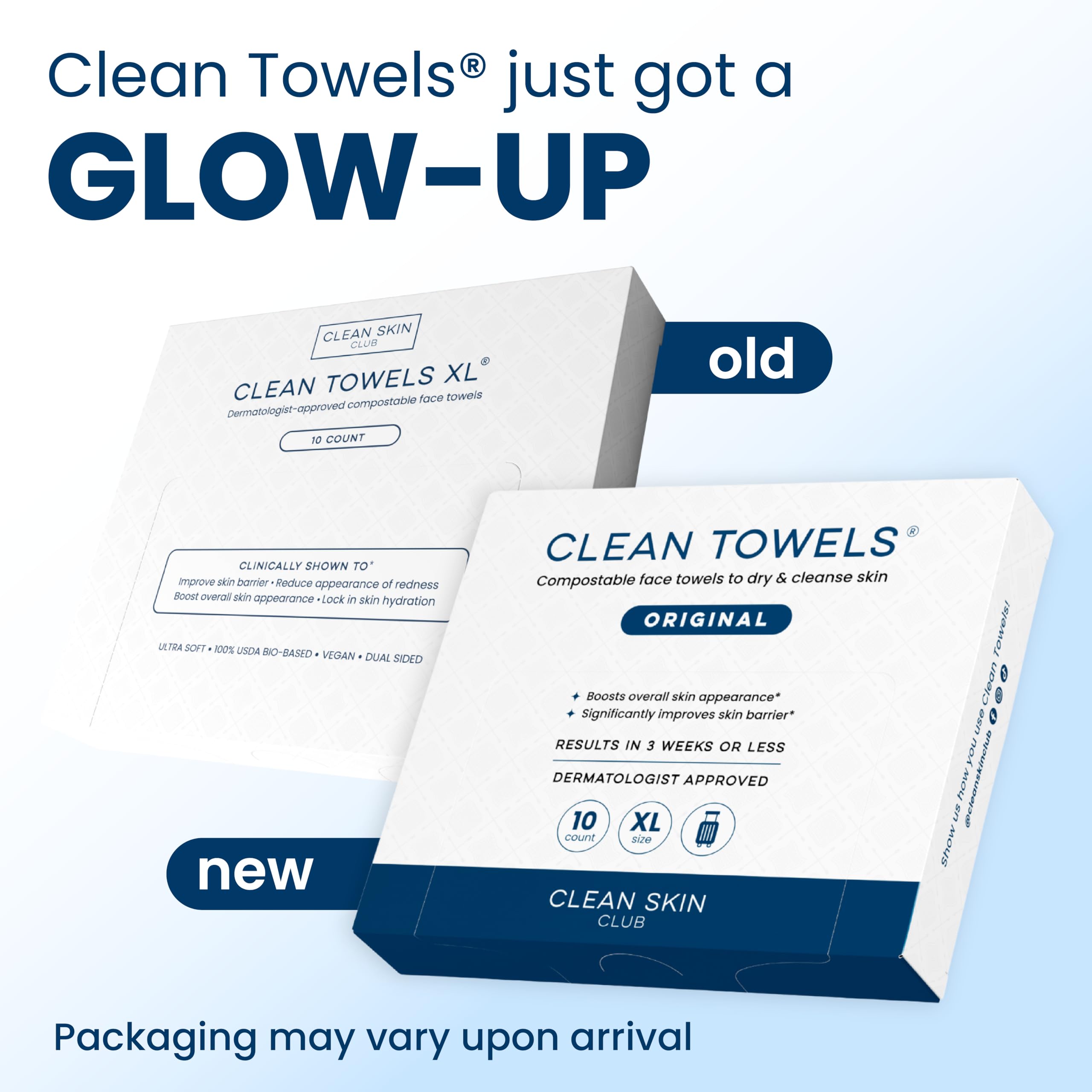 CLEAN SKIN CLUB toallas faciales secas XL para higiene higiénica diaria.