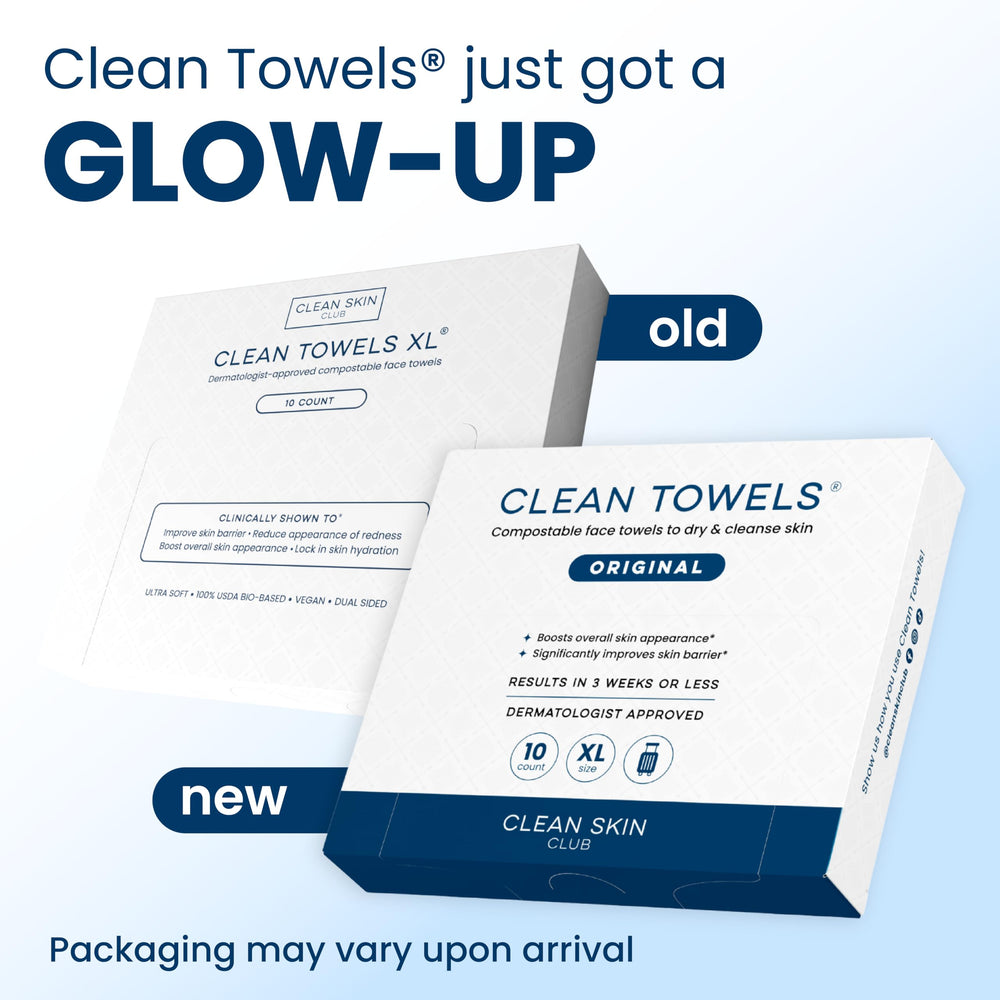 Travel pack of Clean Skin Club towels with 10 disposable towels for convenient routines.