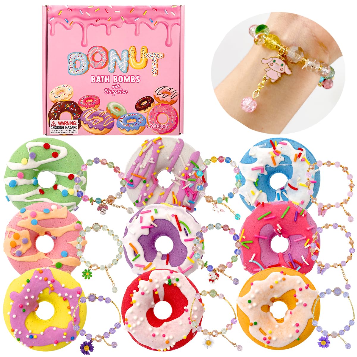 Clear and Fresh Donut Bath Bombs front view with vibrant colors for a playful bath