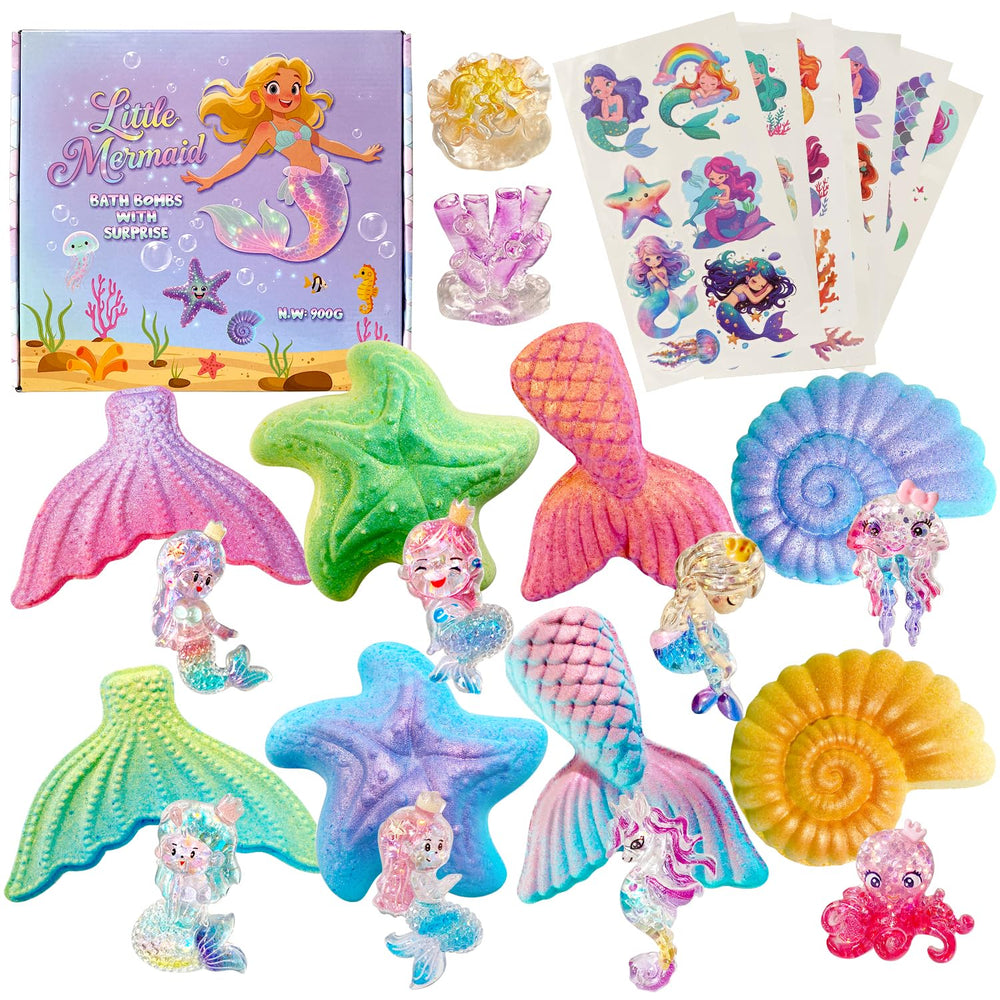 Clear and Fresh mermaid bath bomb with surprise toy inside for kids' bath time.