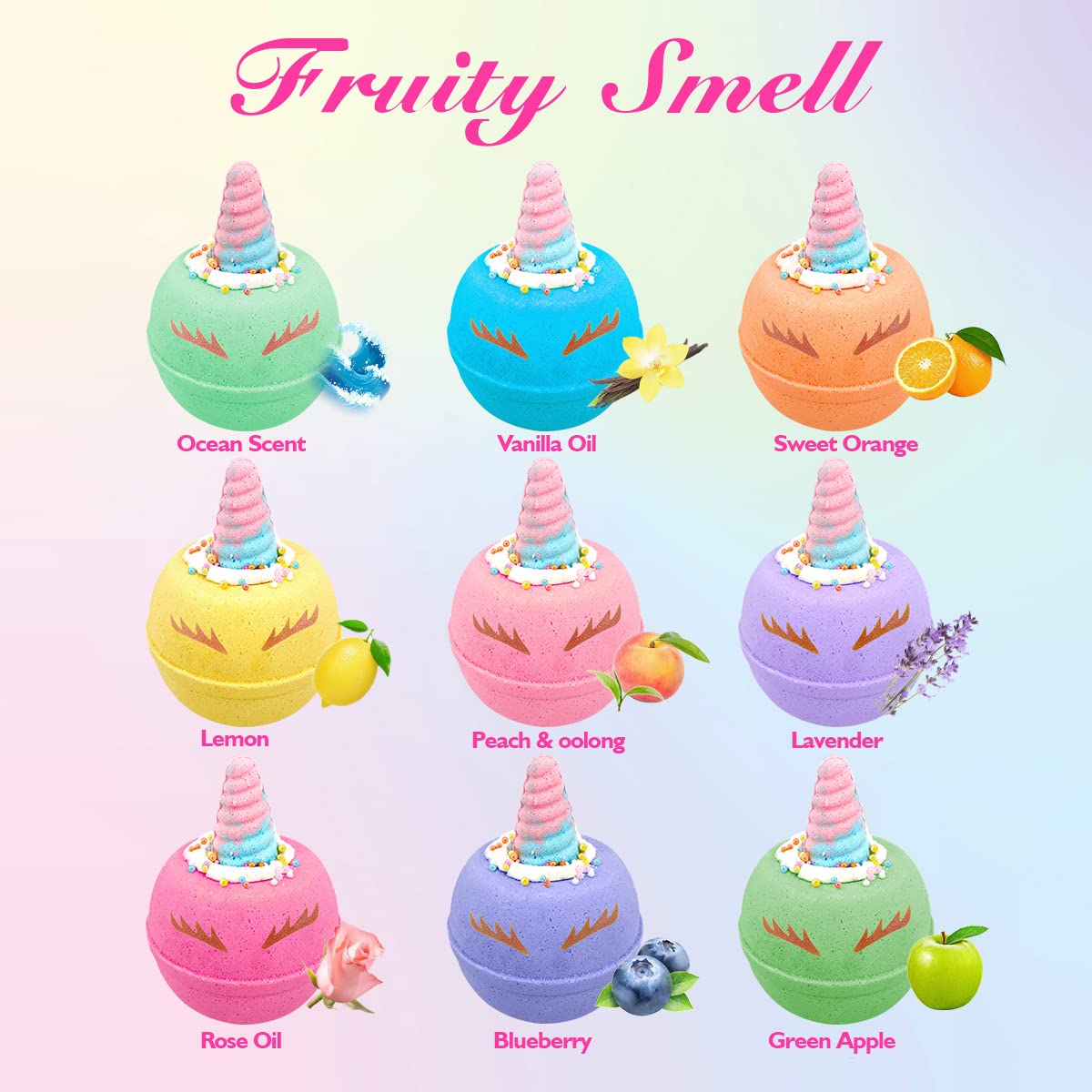 Clear and Fresh unicorn bath bombs float and fizz to color water during kid-friendly baths